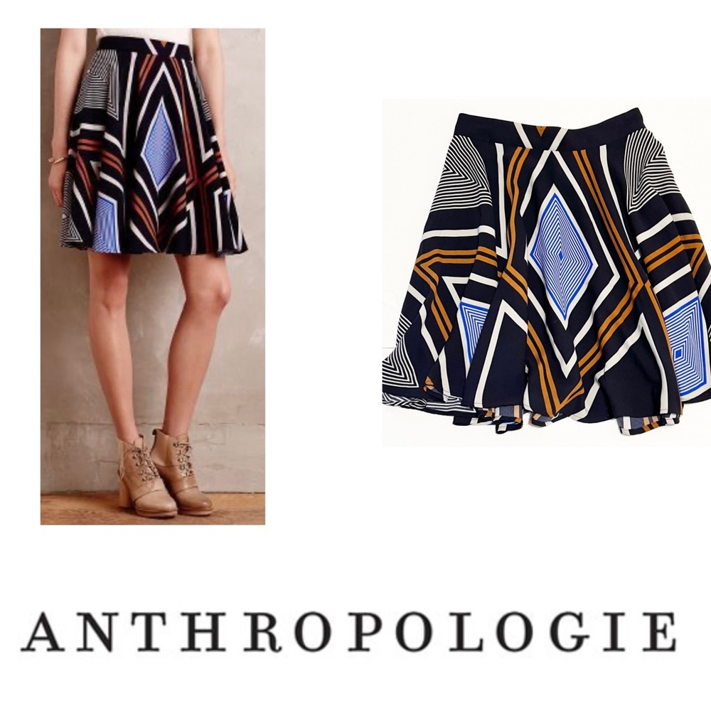Anthropologie Harlan Twirly Skirt Abstract Print Fun Casual or Dress up Summer